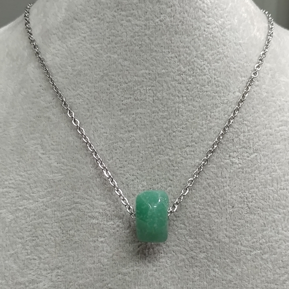 Green Aventurine Necklace Natural Gemstone Crystal Pendant Stainless-Steel 17.7" - Picture 5 of 17